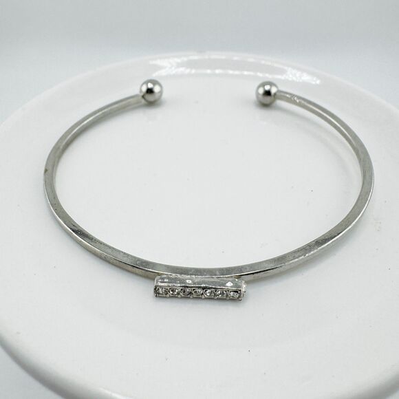 4 Silver Tone Stackable Bracelets Vintage Rhinestone Pearl Inspirational Heart - Picture 8 of 14